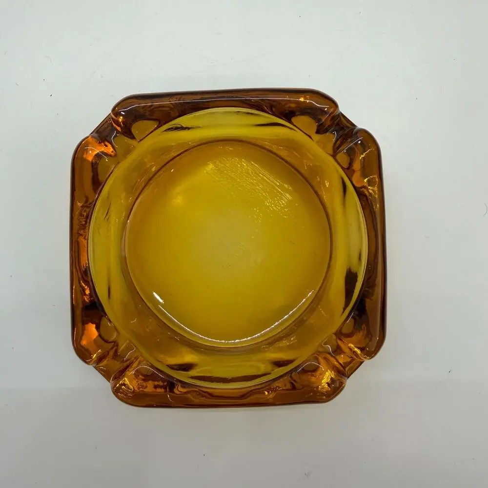 Vintage Amber Glass Ashtray MCM Mid Century